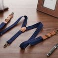 thumbnail image 5 of Buyless Fashion Leather End 2 Pack Suspenders for Men - 48" Elastic Adjustable Straps 1" - Y Back with Metal Hooks - 5139-2-Navy, 5 of 7