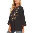 thumbnail image 3 of Women's Mexican Embroidered Tops Bohemian Clothes 3/4 Sleeve V Neck Boho Shirts Peasant Tunics Blouses, 3 of 6
