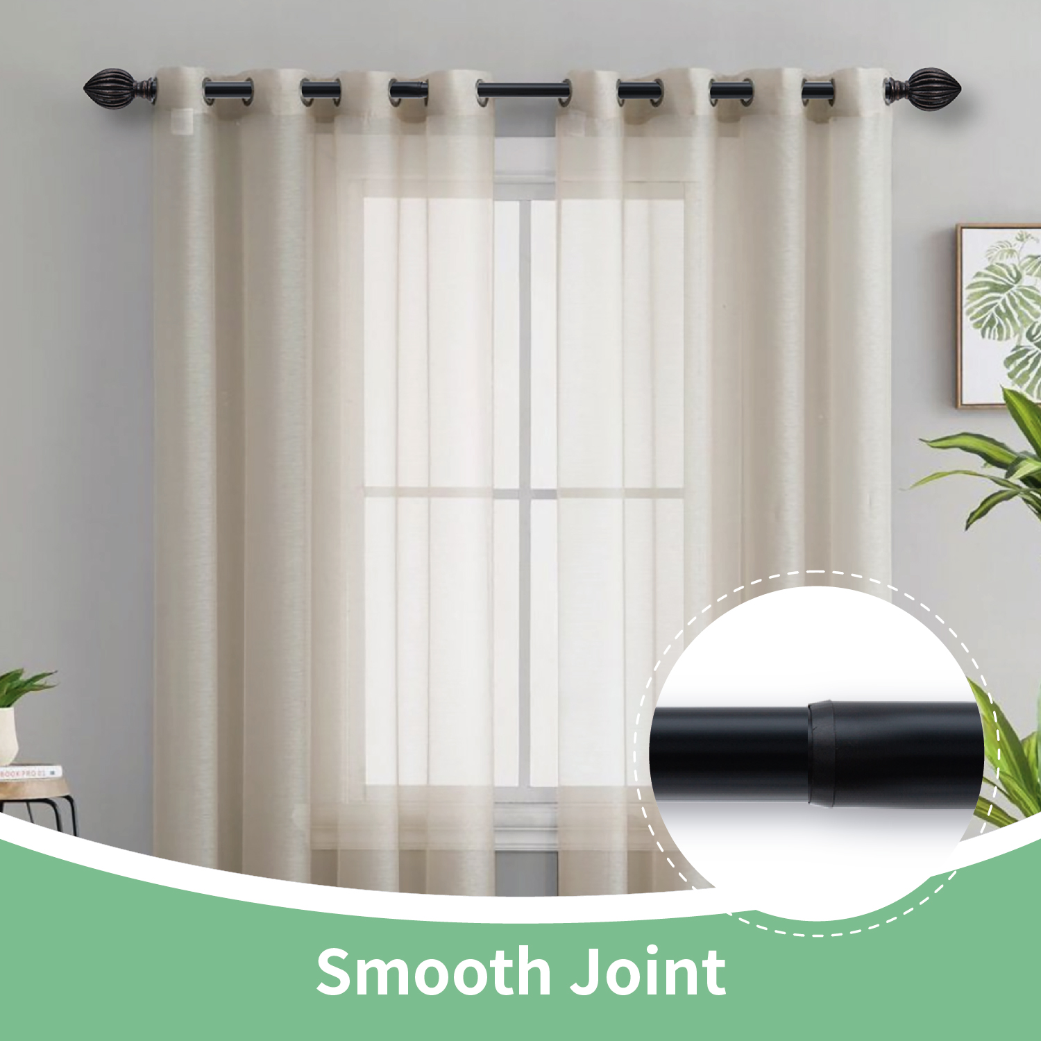 3/4 Inch Standard Decorative Window Curtain Rod, 48-84" Adjustable Length for Windows