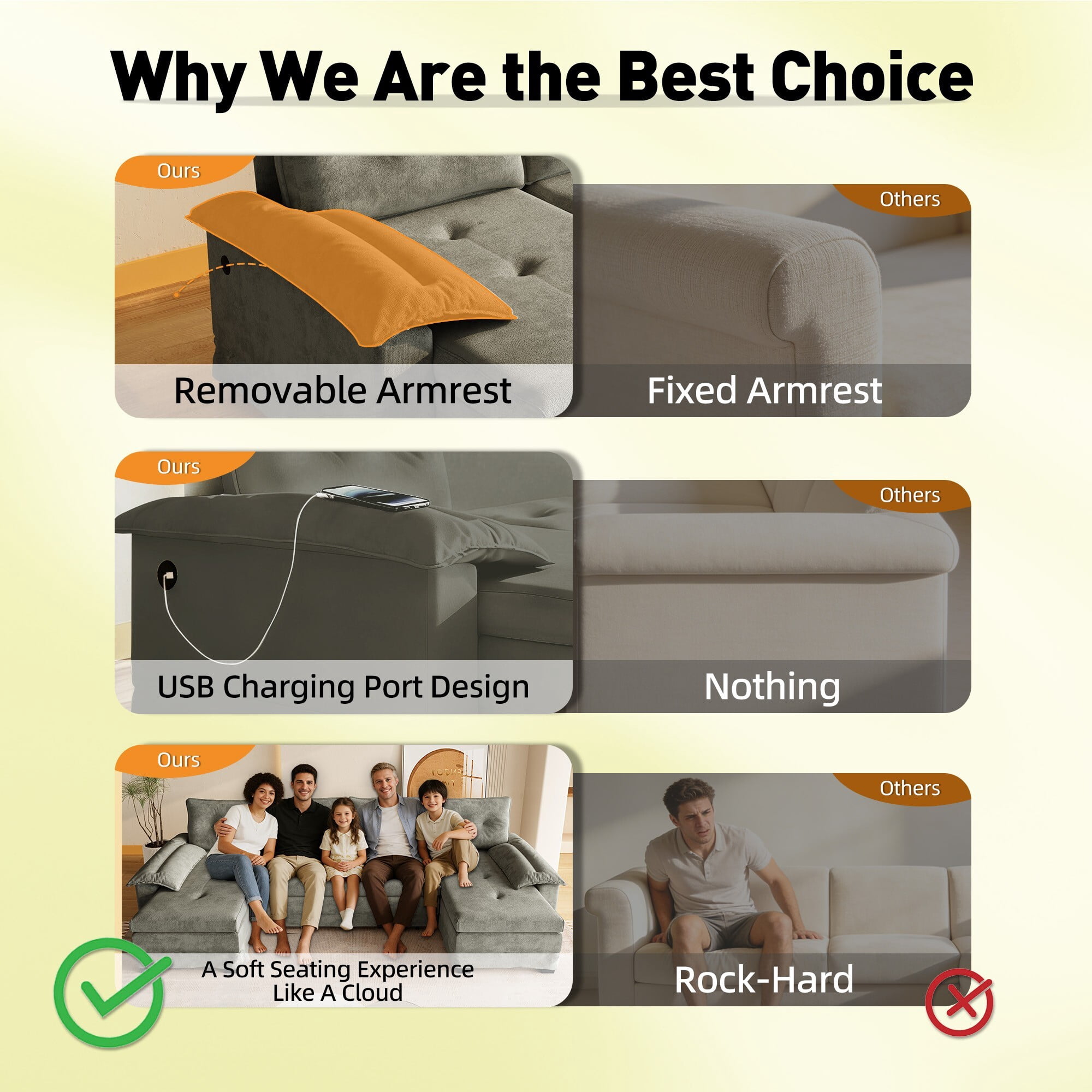DEALTOPS 109.5" U-Shaped Sectional Sleeper Sofa with Pull Out Bed, 4-Seat Chenille Modular Couch, USB Ports, Gray