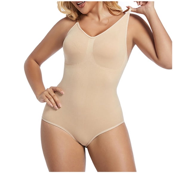 RXMEKW Strapless Bodysuit for Women Solid Color Shapewear Jumpsuit with Suspender Polyester