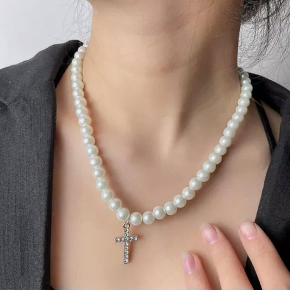 HOOUN Pearl Necklace for Men White Pearl Choker Necklace Jewelry for Women Round New