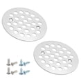 thumbnail image 1 of Juego de tapa de desagüe de ducha 4-1/4", 2 Pcs de acero inoxidable 304 redonda atornillable tapa de desagüe de ducha con tornillos para pisos de baño, jardines paisajísticos, caminos, patios, plata, 1 of 6