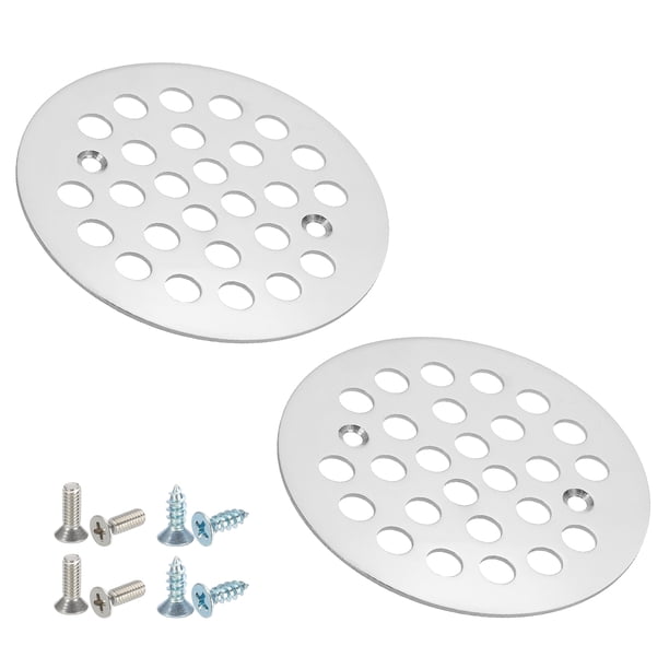 Juego de tapa de desagüe de ducha 4-1/4", 2 Pcs de acero inoxidable 304 redonda atornillable tapa de desagüe de ducha con tornillos para pisos de baño, jardines paisajísticos, caminos, patios, plata