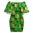 thumbnail image 6 of Modern Art Green Gold Squares Women's Off The Shoulder Ruffles Summer Wedding Guest Loose Casual Party Beach Dress, 6 of 9