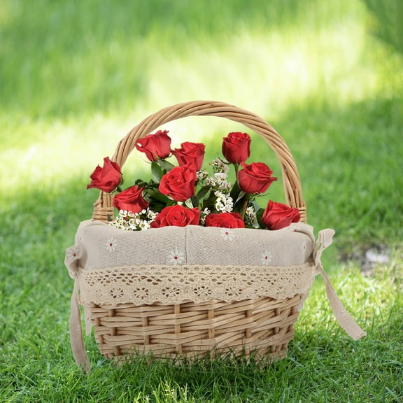 MLINS Gift Packing Basket Woven with Handle Wicker Storage Shopping Khaki