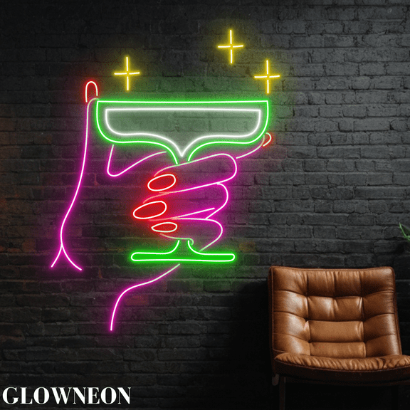 Glowneon Cocktail Margarita Wall Led Light, Hand With Margarita Decor