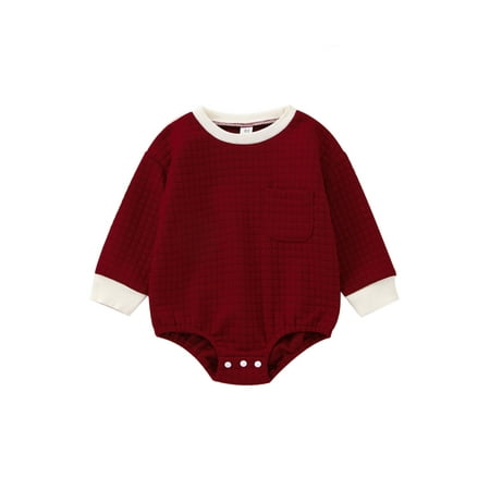 

Musuos Baby Boy Girl Jumpsuit Contrast Color Long Sleeves Round Neck Diamond Quilted Romper Bodysuit