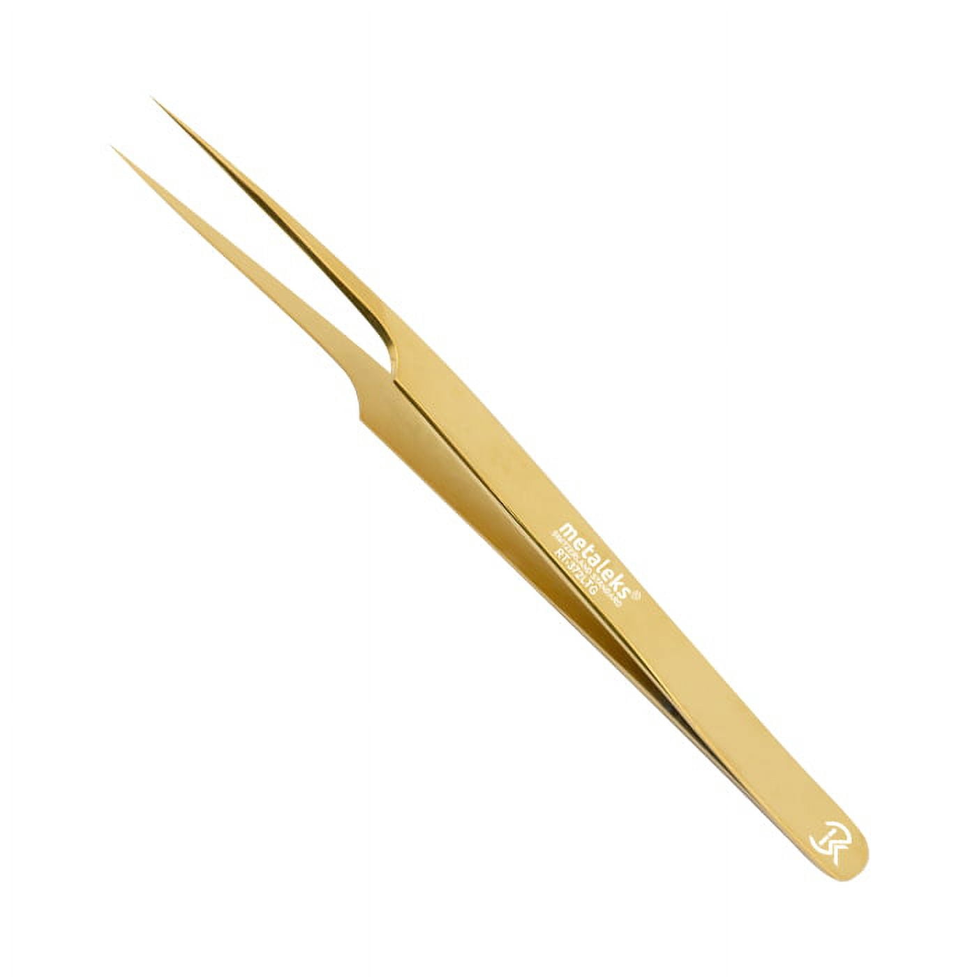 4PCS - 14CM Golden Titanium Coated Eyelash Extension Tweezers With Golden Glitter Elastic Kit - Made of Japanese Stainless Steel