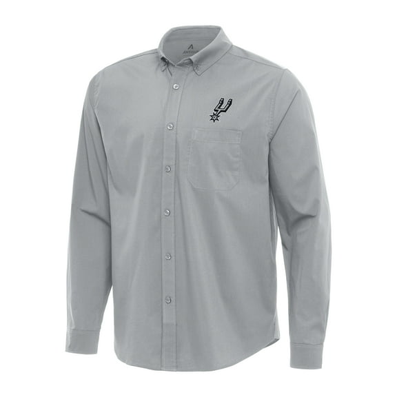 Men's Antigua Gray San Antonio Spurs Flight Woven Tri-Blend Long Sleeve Button-Down Shirt
