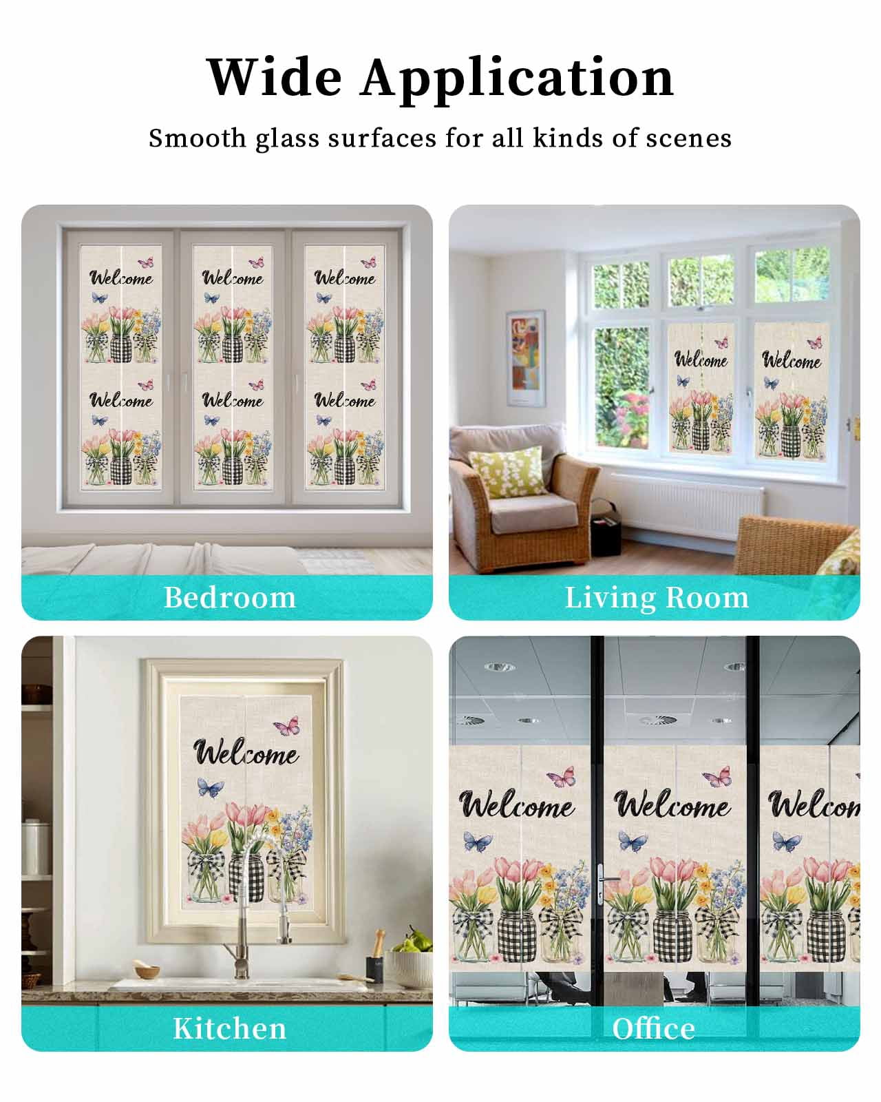 Window Privacy Film Spring Flowers Stained Glass Window Film Decorative Sun Block Window Cover Vintage Farmhouse Tulip Botanical Window Clings Static Adhesive Sticker for Bathroom 19.6"x39.3"