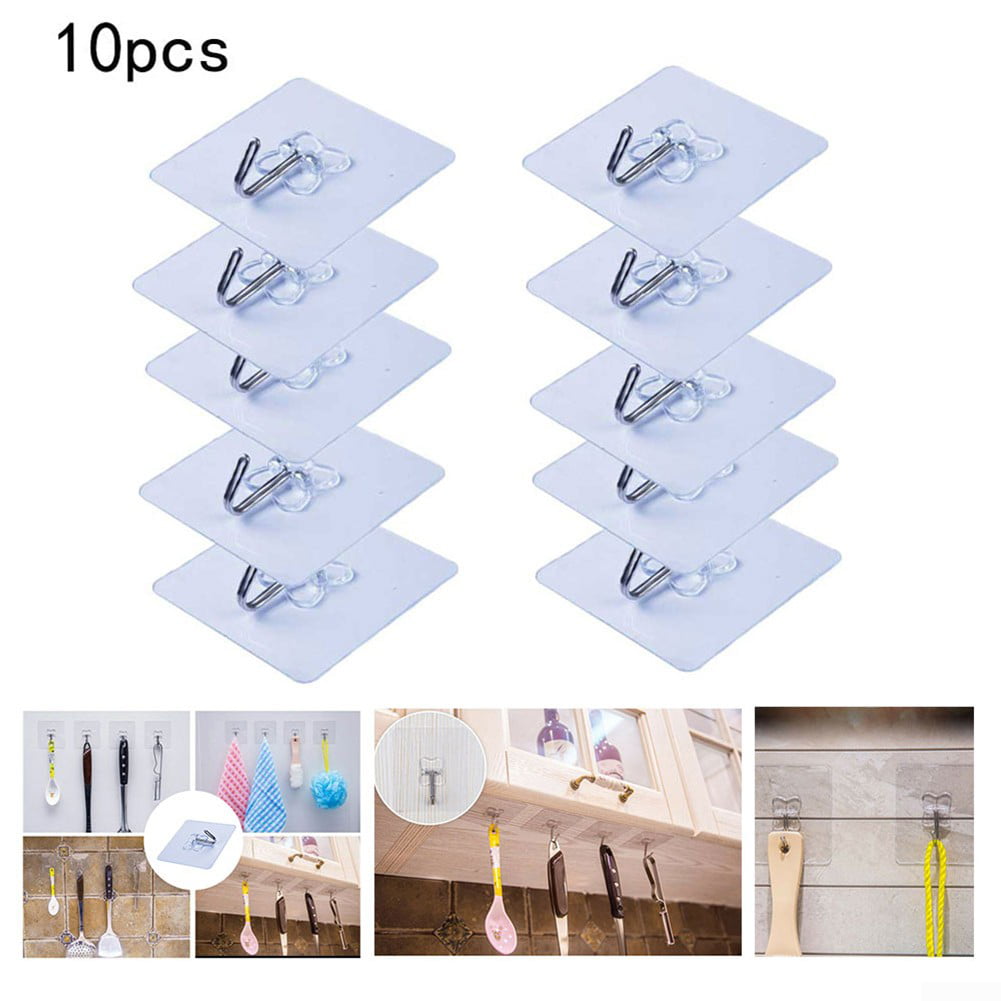10Pcs Removable Self Adhesive Hooks Wall Door Plastic Holder Hook Strong X3P4 