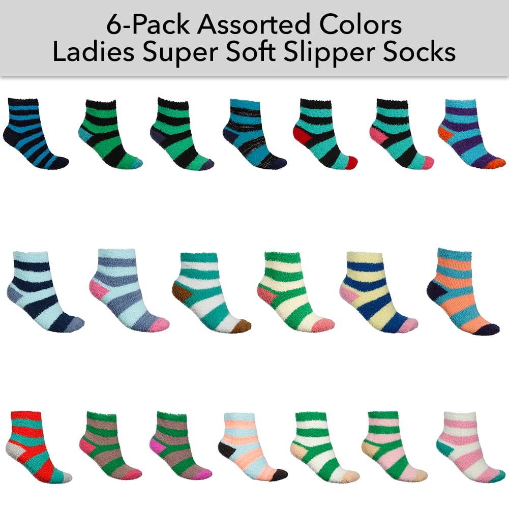 Carnival Women's 6 Pack Super Soft Fluffy Striped Slipper Socks ...
