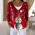 thumbnail image 2 of Women's Fashion Long Sleeve Christmas Snowman Snowflake Print Jacket Cardigan for Holiday Party and Casual Daily Wear,Red,S, 2 of 6