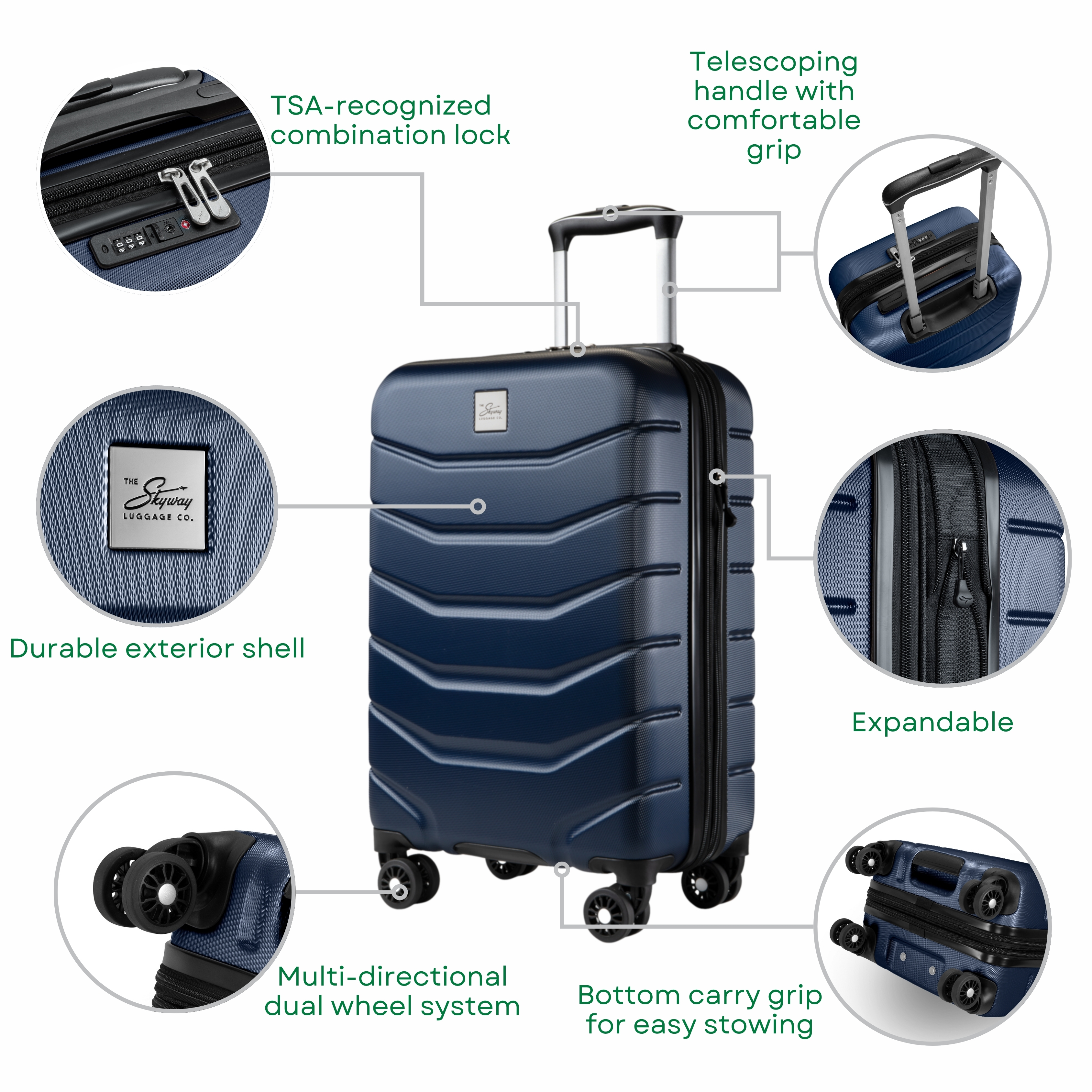 Skyway Luggage Silverton 20" Hardside Carry-On Expandable Spinner with TSA Lock