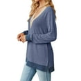 thumbnail image 4 of QAFOPEH Women Contrast Color Lace V Neck Long Sleeve Side Slit Casual Top, 4 of 5