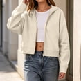 thumbnail image 5 of Women Cropped Zip Up Hooded Jacket, Solid Color Long Sleeve Drop Shoulder Casual Outerwear Layering Coat S‑XXL Beige L(L), 5 of 9