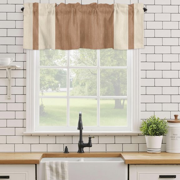 Curtain Valances for Kitchen Windows,Retro Brown Stripes Rod Pocket Valances Short Curtains Classic Lines Vintage Linen Window Treatment for Living Room Bathroom Bedroom Decor,42x12in