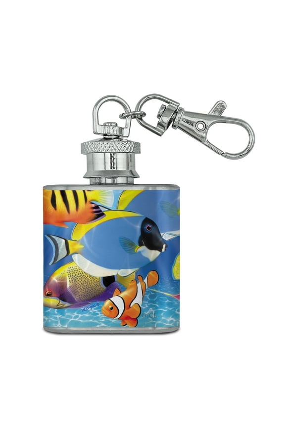 Tropical Coral Reef Fish Clown Stainless Steel 1oz Mini Flask Key Chain