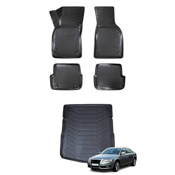 Car Floor Mats Cargo Liner (Full SET) Compatible for Audi A6 C6 2004-2011 Waterproof | All Weather