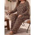 thumbnail image 4 of PINKSIR Plus Size Pajama Sets for Women Printed Long Sleeve Henley Sleepwear Button Pleated Top and Long Pants 2 Piece Loungewear Set with Pockets, 4 of 9
