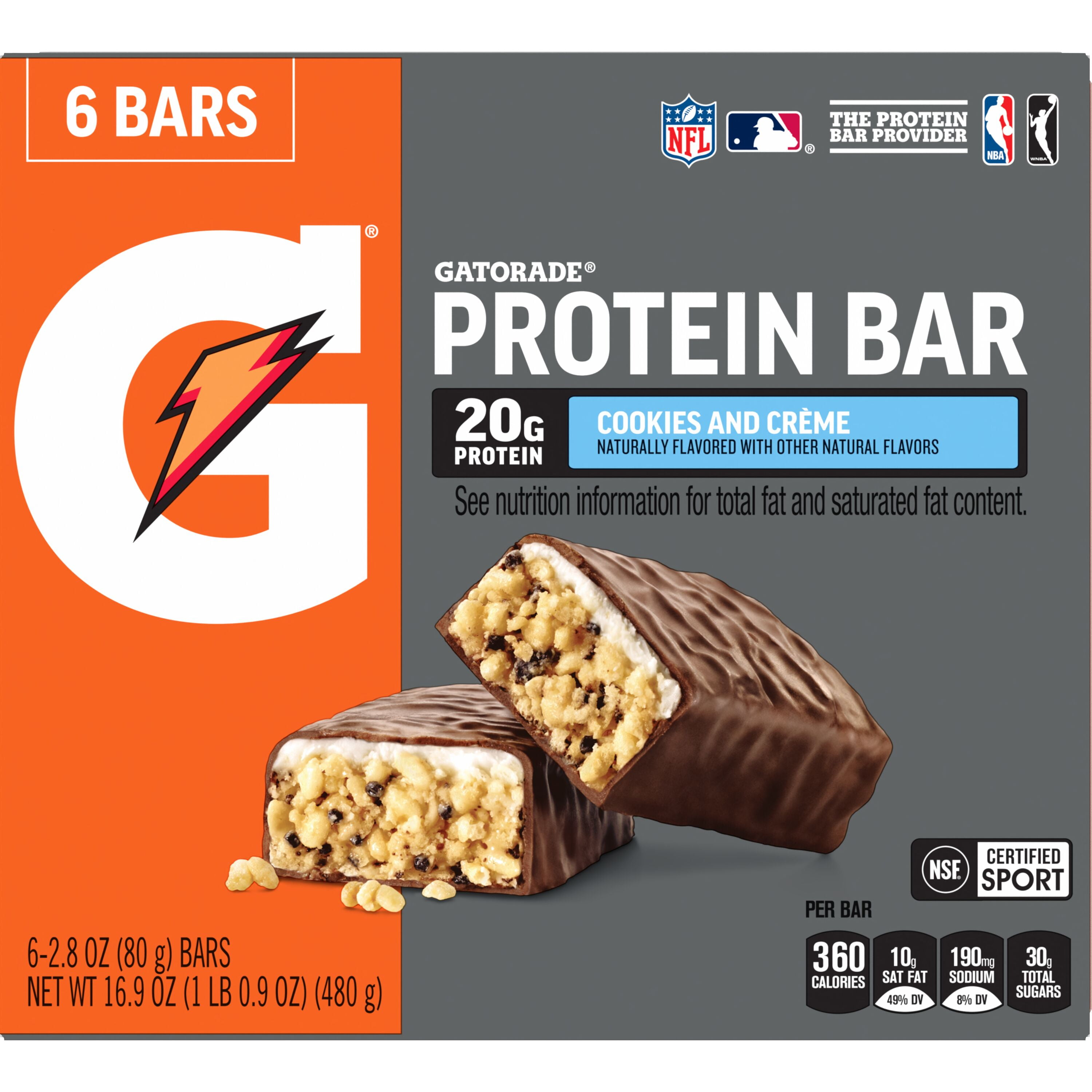 (3 pack) Gatorade Cookies and Creme Whey Protein Bars, 20g Protein, 6 Pack