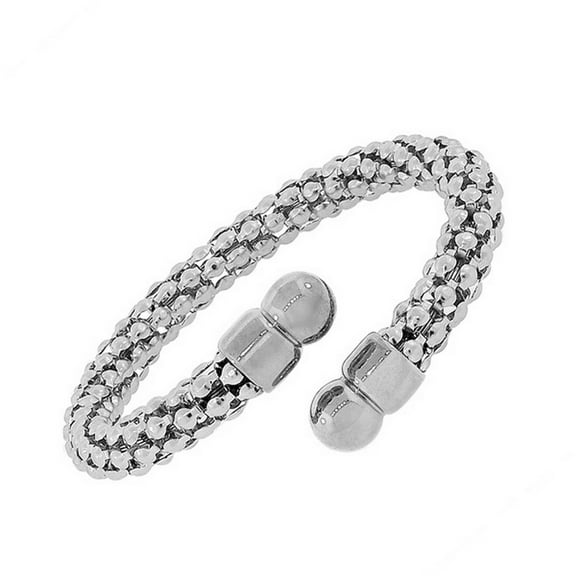 Stainless Steel Silver-Tone Open End Bangle Bracelet
