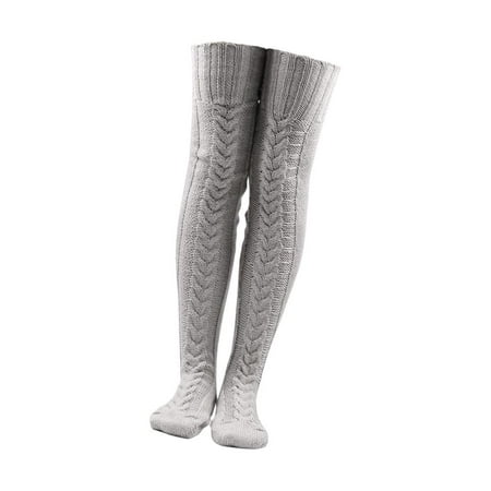 

Cable Knitted Thigh High Socks Legging Stocking Birthday Gift Cosplay Accessories Leg Warmers Over The Knee Knit Boot Socks for Women Lady Light Gray 85CM