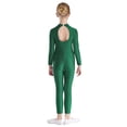 thumbnail image 3 of TiaoBug Kids Girls Shiny Rhinestone Gymnastics Leotard Hollow Back Long Sleeve Figure Skating Jumpsuit Green 8, 3 of 7