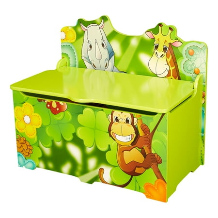 Senda Kid's Jungle Wooden Storage Toy Box with Lid