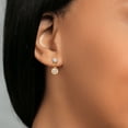 thumbnail image 4 of Gem Stone King 14k Yellow Gold Peach Morganite and White Moissanite Two Stone Dangle Earrings for Women (1.40 Cttw, Gemstone October Birthstone, Round 6MM, Round 3MM), 4 of 4