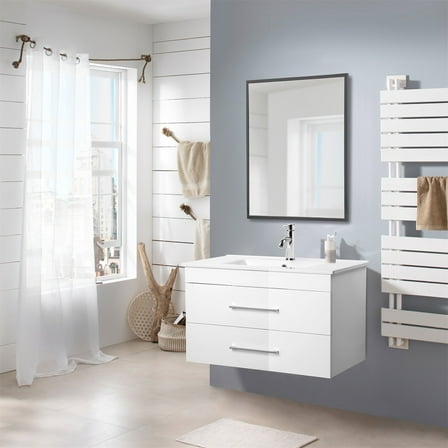 Hommoo 32" Wall-Mounted Bathroom Vanity with Double Drawers, Sink & Mirror, Floating Bathroom Vanity, White