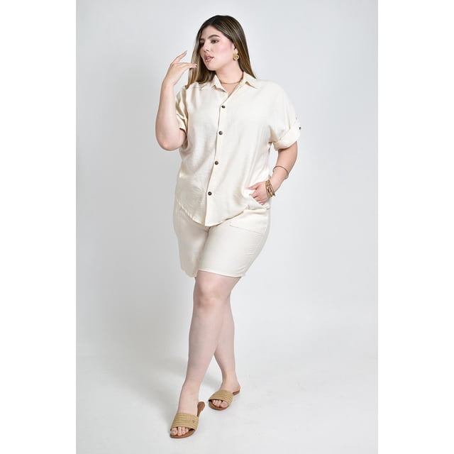 Conjunto camisero tipo lino Roman Fashion /Juvenil, 4388 (Arena) beige 38