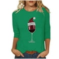 thumbnail image 2 of Cadancy Womens Christmas Shirts Plus Size Winter 3/4 Sleeve Vintage Holiday Blouses Party Xmas Wine Glass Funny Tshirts Crewneck Sequin Dressy Casual Tops, 2 of 5