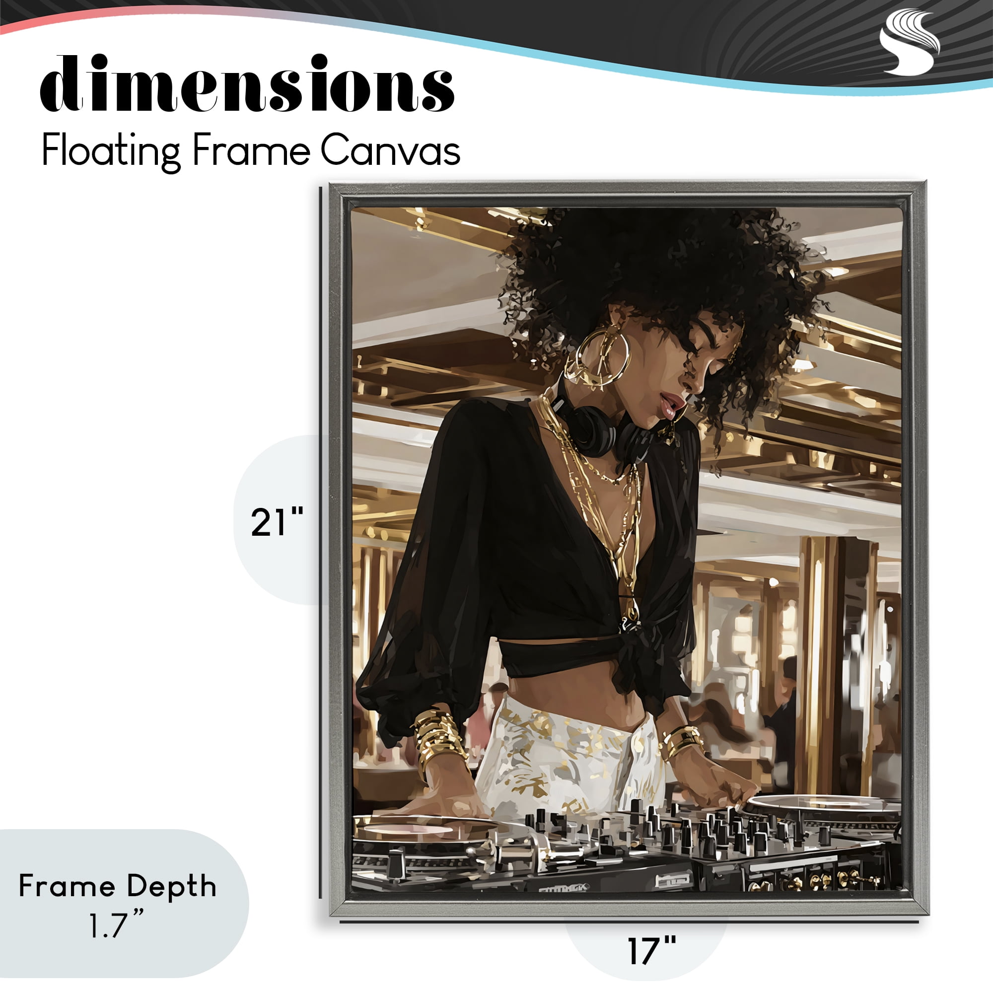 Stupell Industries Woman Of Music Live DJ Gray Framed Floater Canvas Wall Art, design by Franklyn Gregory