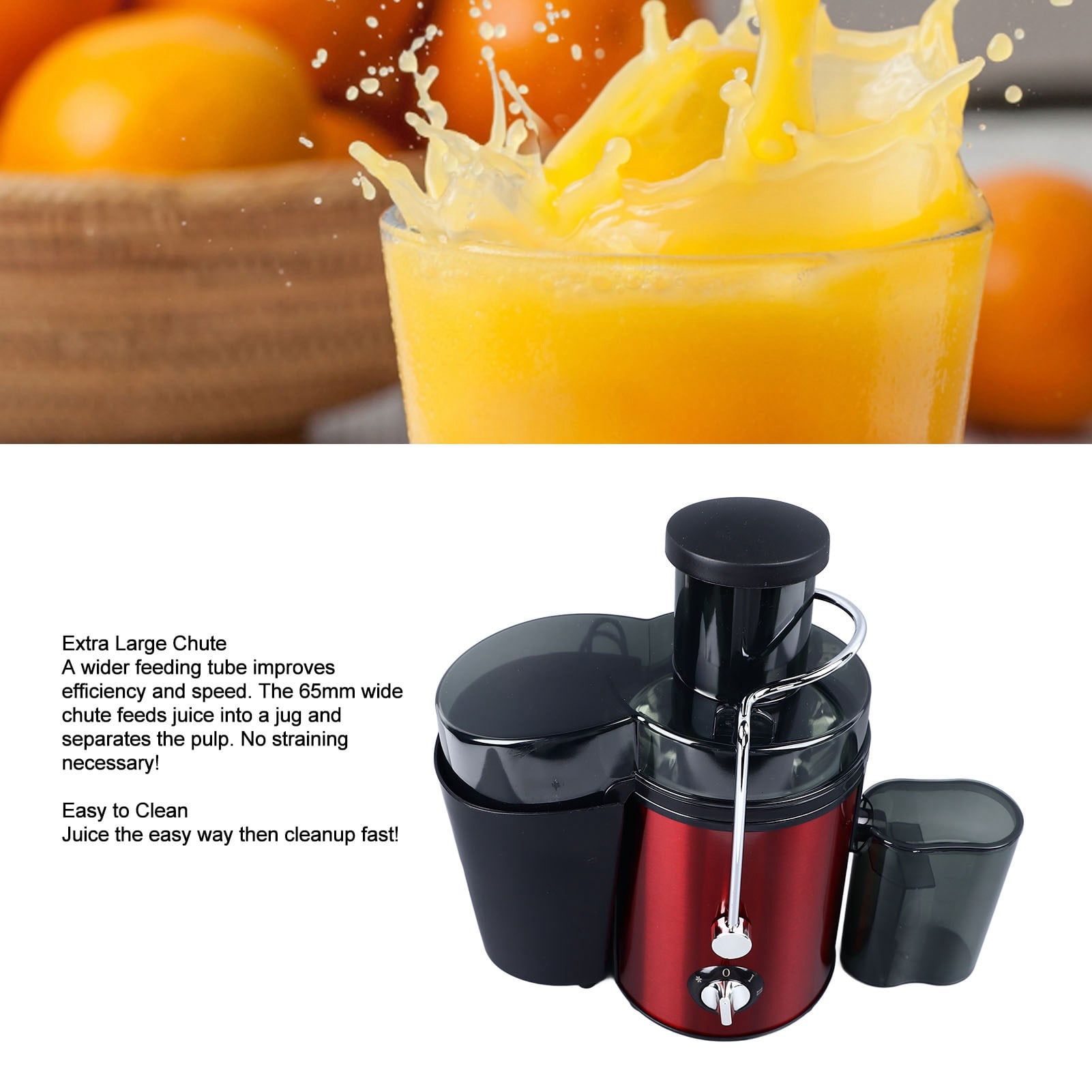 Yajisi 600W Juicer Machine with 2.6 inches / 65mm Wide Feed Chute, Stainless Steel Centrifugal Juicer Extractor for Fruit and Vegetable, Red