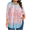 thumbnail image 2 of Shirts for Women 3/4 Sleeve Round Neck Gradient Plus Size Solid Color T-shirt Home Casual Top Multicolor XXXXXL, 2 of 6