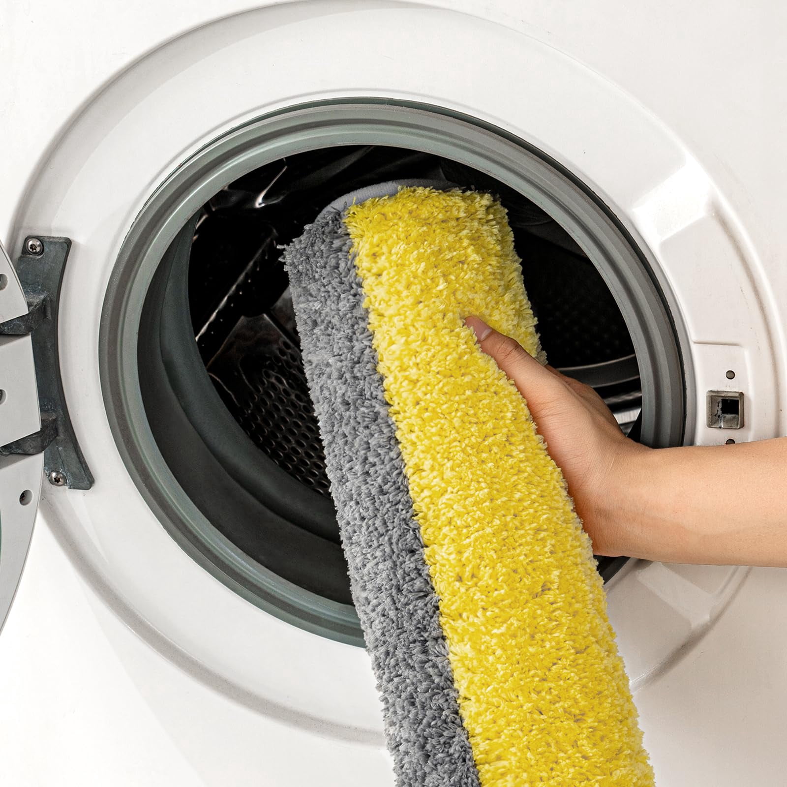 qtess Fluffy Bathroom Rugs Bath Mats Rugs Microfiber Striped Shower Rug Absorbent, Soft and Plush Machine Washable Non Slip Carpet Quick Dry for Bathroom Floor Tub, 16x24 Inch, Yellow-Grey