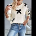 thumbnail image 4 of Suéter de Mujer Estilo Dulce Niña, Cuello Redondo, Jacquard, Larga, Otoño e Invierno Crema M, 4 of 10