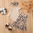 thumbnail image 2 of NOLDARES Newborn Baby Girl Fall Winter Outfits 3Pcs Long Sleeve Romper Pants Headband Soft Infant Clothes Set,Khaki,3-6 M, 2 of 7