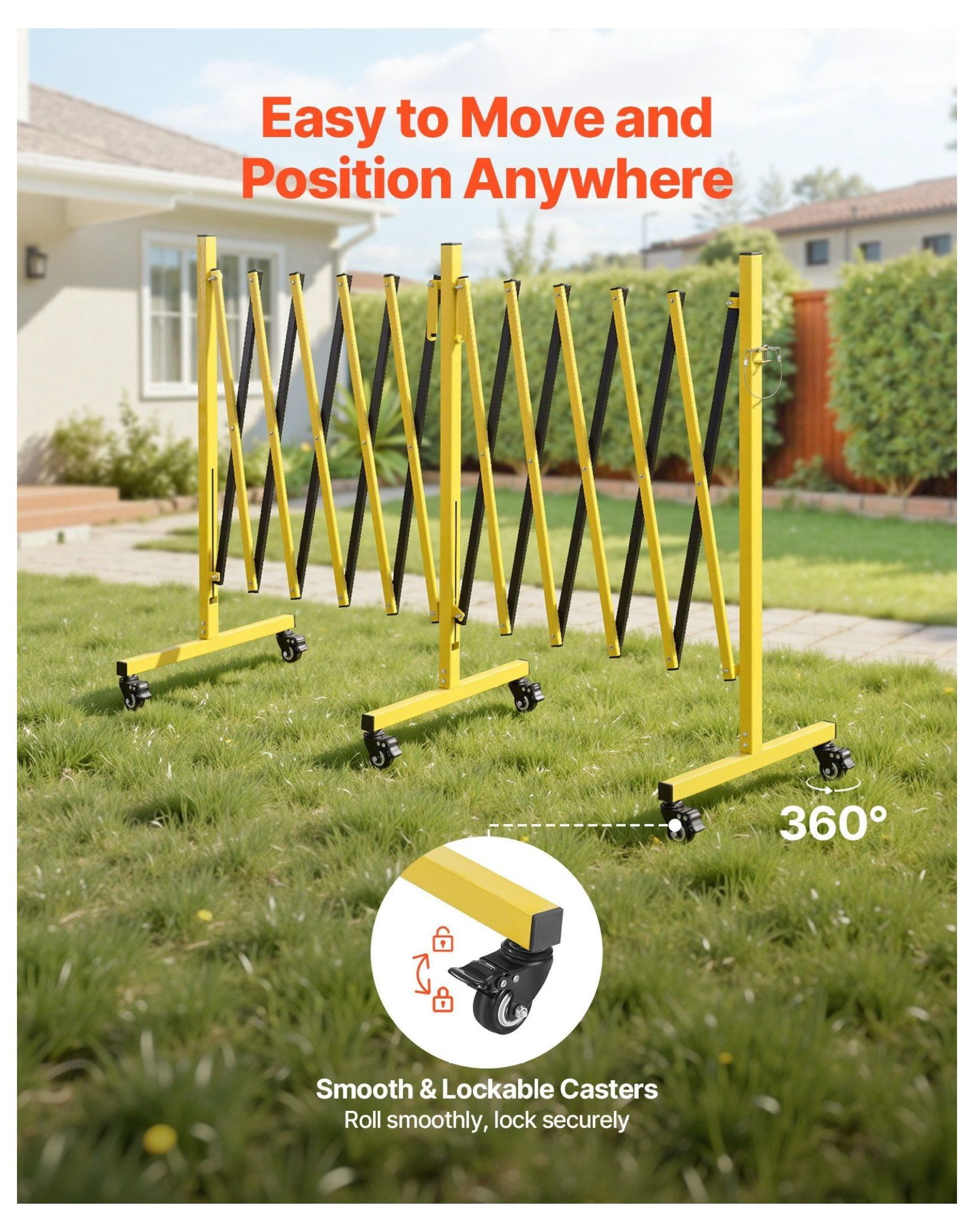 18FT Expandable Barricade, Industrial Safety Barrier, Mobile Folding Gate with Casters - Metal Traffic Fence for Warehouse, Construction, Driveway