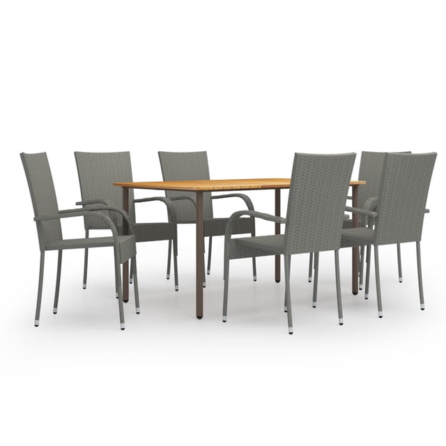 vidaXL Ensemble de Salle à Manger de Jardin 7 Pcs en Rotin Gris