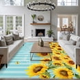 thumbnail image 3 of Large Area Rugs for Living Room Bedroom, Sunflower 5'x8' Rug Washable Carpet Runner Indoor Outdoor, Yellow Summer Botanical Blue Striped Farmhouse Non Slip Floor Mats Rug for Kitchen, Bathroom, 3 of 8
