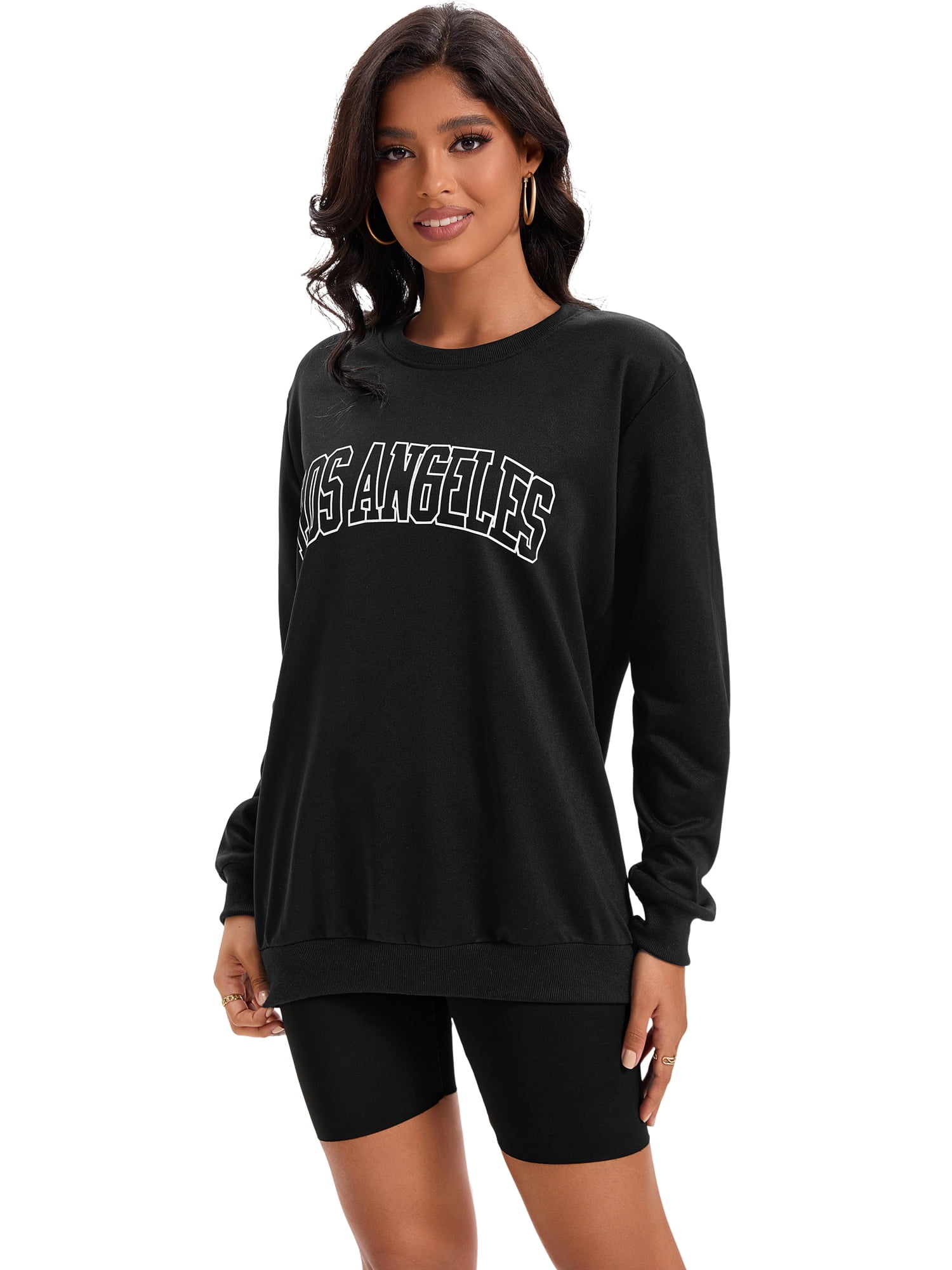 DARING DIVA Women's Sweatshirt Crew Neck Long Sleeve Pullover Shirts L Black Print