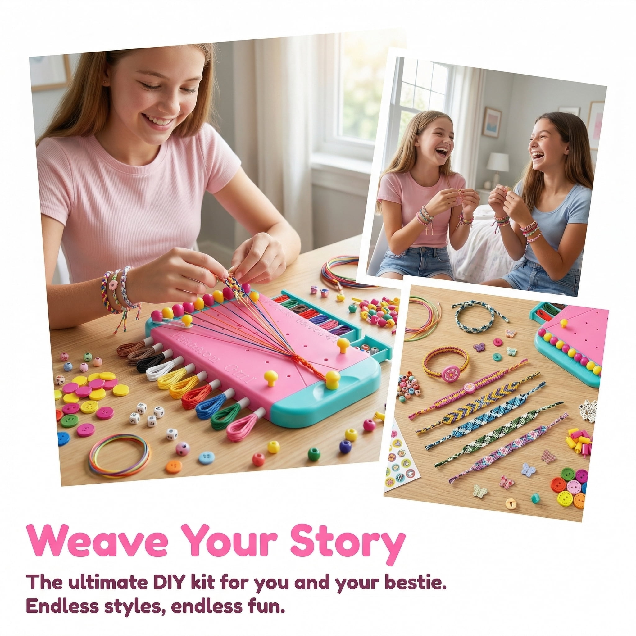 Friendship Bracelet Making Kit for Adults, DIY Jewelry Making Set with 28 Pre-Cut Threads, Letter Beads & Buttons, Portable Craft Tool Kit for Personalized Bracelets, Creative Gift for Ages 16+