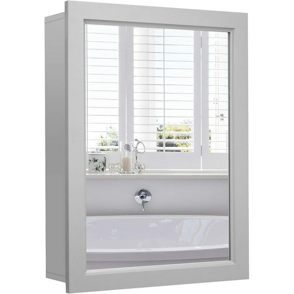 DORTALA Mirrored Medicine Cabinet Wall-Mounted Bathroom Storage Organizer W/Shelf, Grey