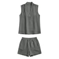 thumbnail image 5 of Dianli Gifts Two Piece Sets for Women Summer Linen 2 Piece Outfit Sleeveless Crop Top Loose Shorts Casual Beach Travel Sets Gray XXL, 5 of 7