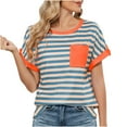thumbnail image 2 of Antinious Summer Tops for Women Trendy,Sweatshirt for Women,Ladies Crewneck Short Sleeve Pullover Striped Pocket Casual,Pink,XL, 2 of 5