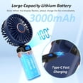 thumbnail image 4 of Ventilador personal, ventilador portátil para colgar en el cuello, 3000 mAh USB-C recargable, 5 modos de velocidad, potente ventilador de escritorio con base, tiempo de funcionamiento máximo, 4 of 5
