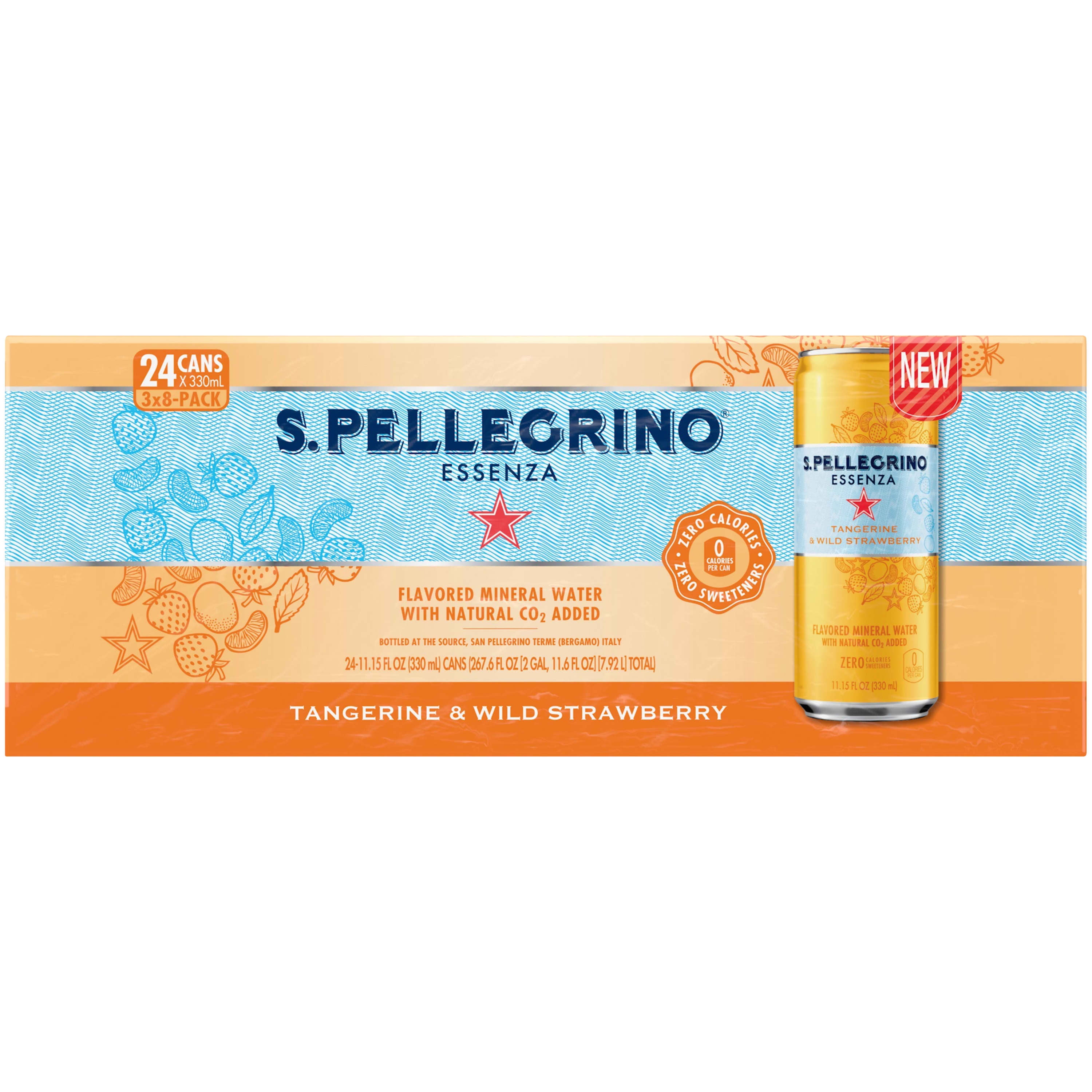 S.Pellegrino Essenza Tangerine and Wild Strawberry Flavored Mineral Water with Natural CO2 Added, 267.6 fl oz